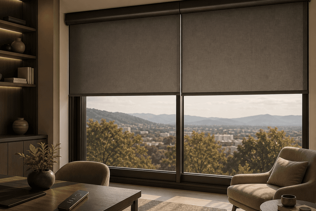 Cortina motorizada en sala residencial premium