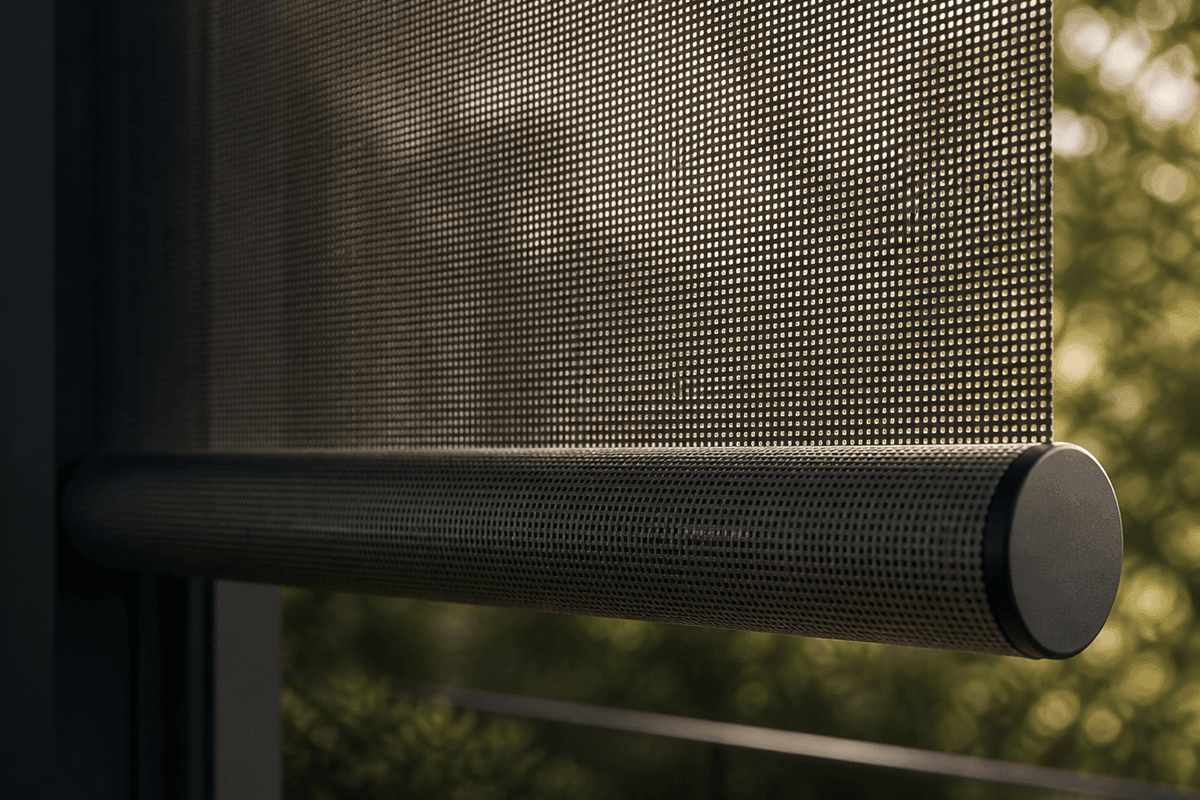 Tela microperforada de enrollable exterior con luz filtrada