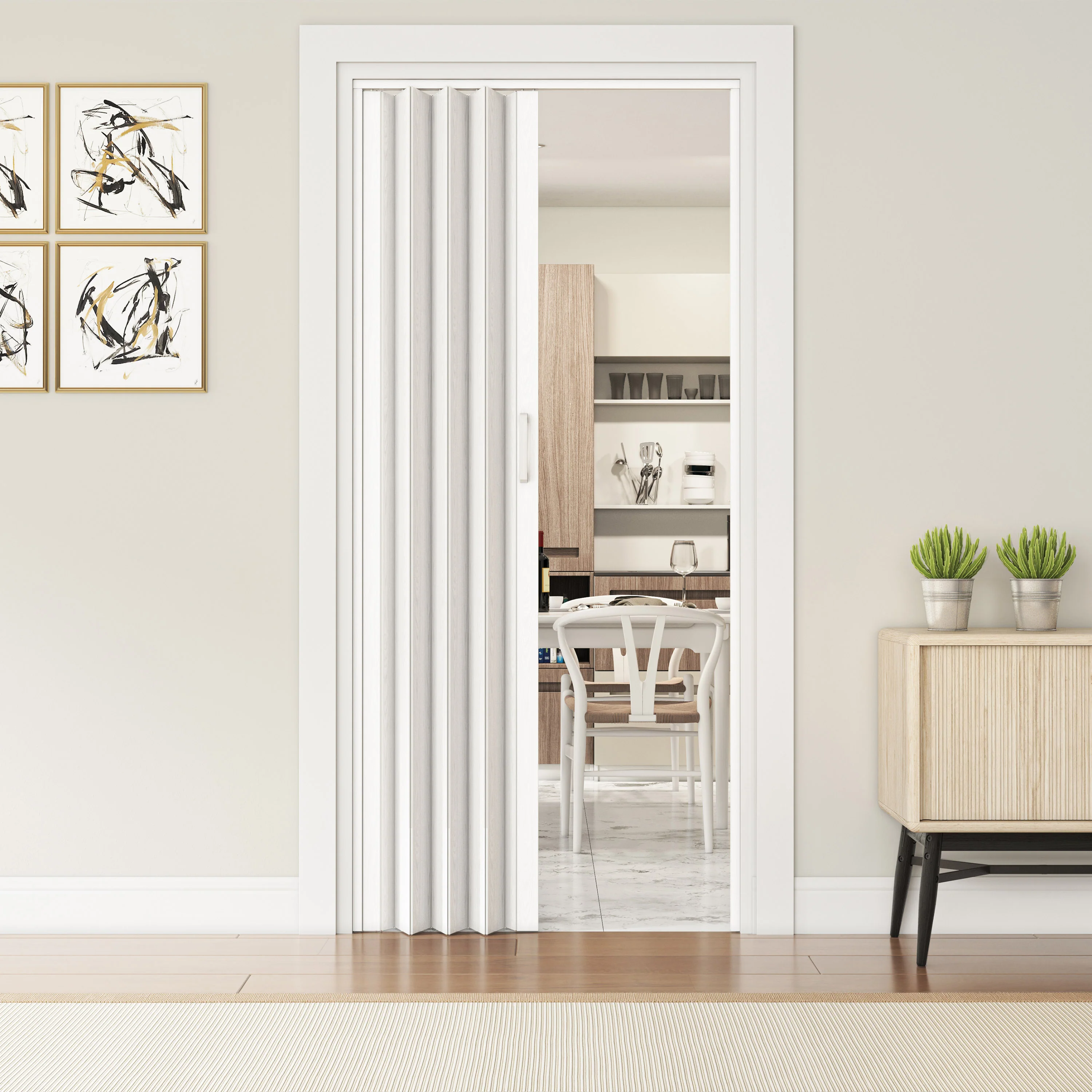 Puerta plegable PVC instalada en oficina
